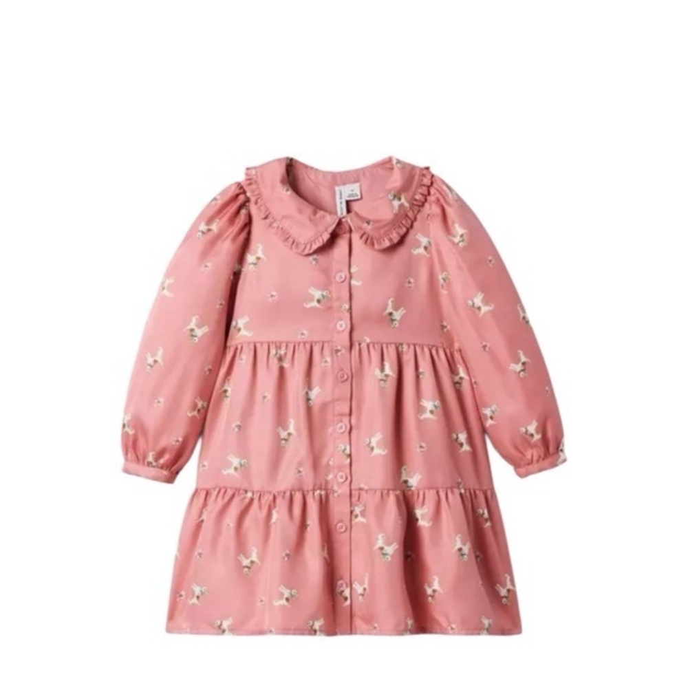 NWT Janie‎ and Jack Pink Dog Tiered Long Sleeve Dress Size 6